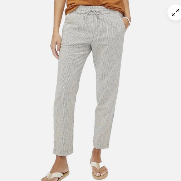 J. Crew Blue and White Striped Linen-Cotton Blend Drawstring Pant - Picture 1 of 9